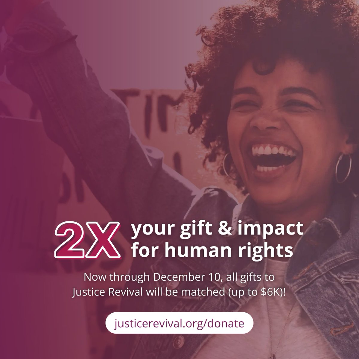 Double your gift & impact today! ⁠ Now through Human Rights Day on 12/10, every dollar you give to Justice Revival will be matched by our Board of Directors 🎉⁠ Every gift truly matters & will help grow this faith movement for human rights in 2024: justicerevival.org/donate/