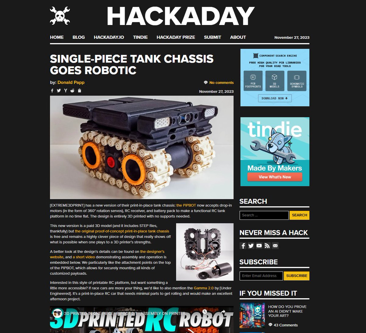 ☠️What the HACKDAY !!!👀😍 
This is sooooo awesome to see this model making headlines on outerwebs. 
"Single-piece Tank Chassis Goes Robotic" via <a href="/hackaday/">hackaday</a> hackaday.com/2023/11/27/sin…