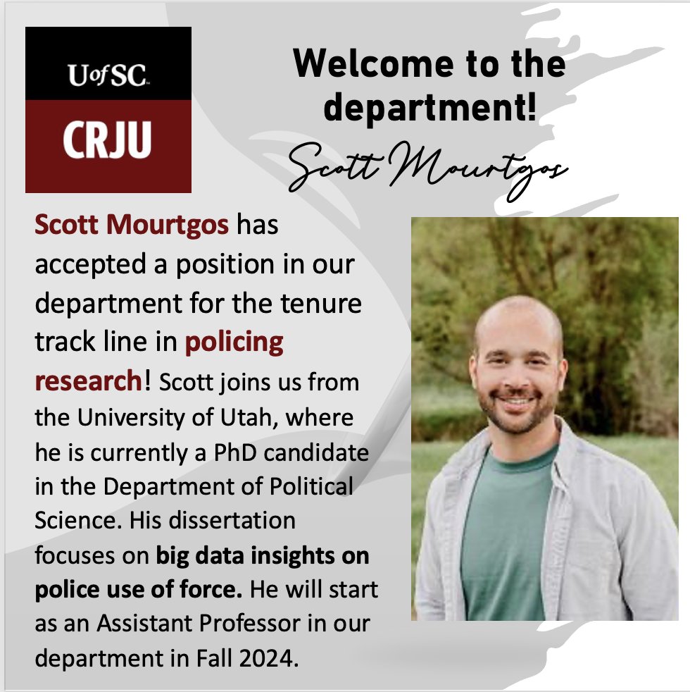 Welcome to the department and Gamecock nation, Scott Mourtgos! <a href="/smourtgos/">Scott</a>