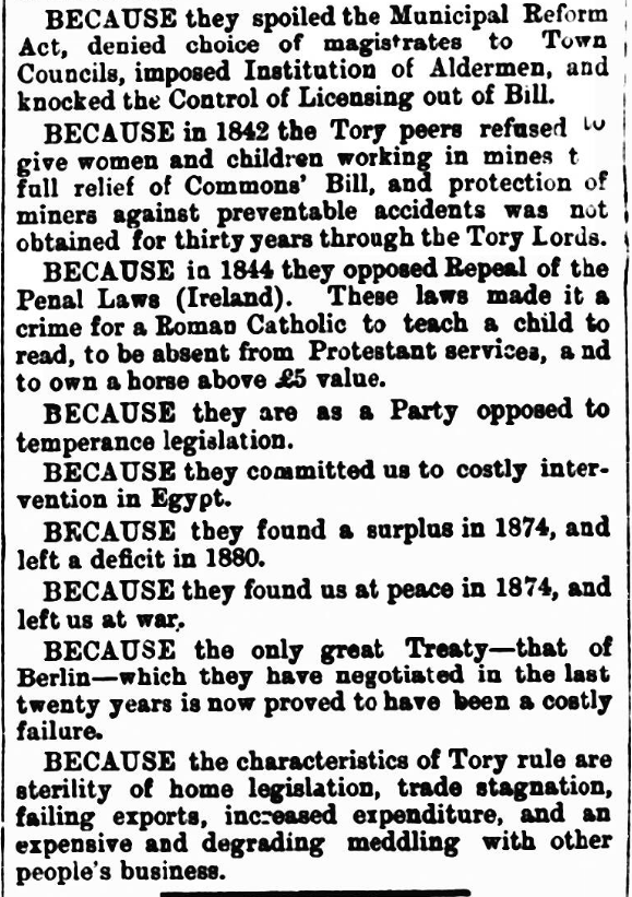 Don't normally post any politics but spotted this while looking in the Heywood Advertiser - 20 Nov 1885 - the year Bury FC were founded. The article below is just a list of 'Reasons for not supporting Tory candidates'...