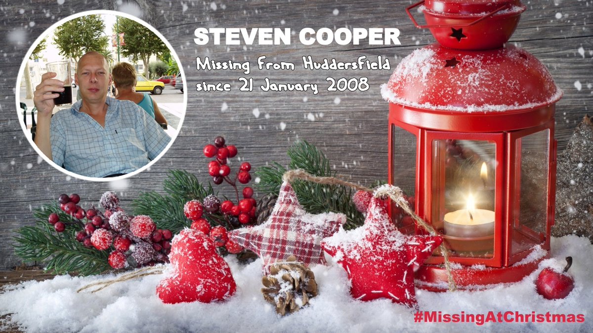 MisPersSupport's tweet image. Steven Cooper was 46yrs old when he went missing on 21 January 2008 from Huddersfield, West Yorkshire missingpeople.org.uk/help-us-find/s… #MissingAtChristmas #FindStevenCooper #MissingPersonsSupport @TC266