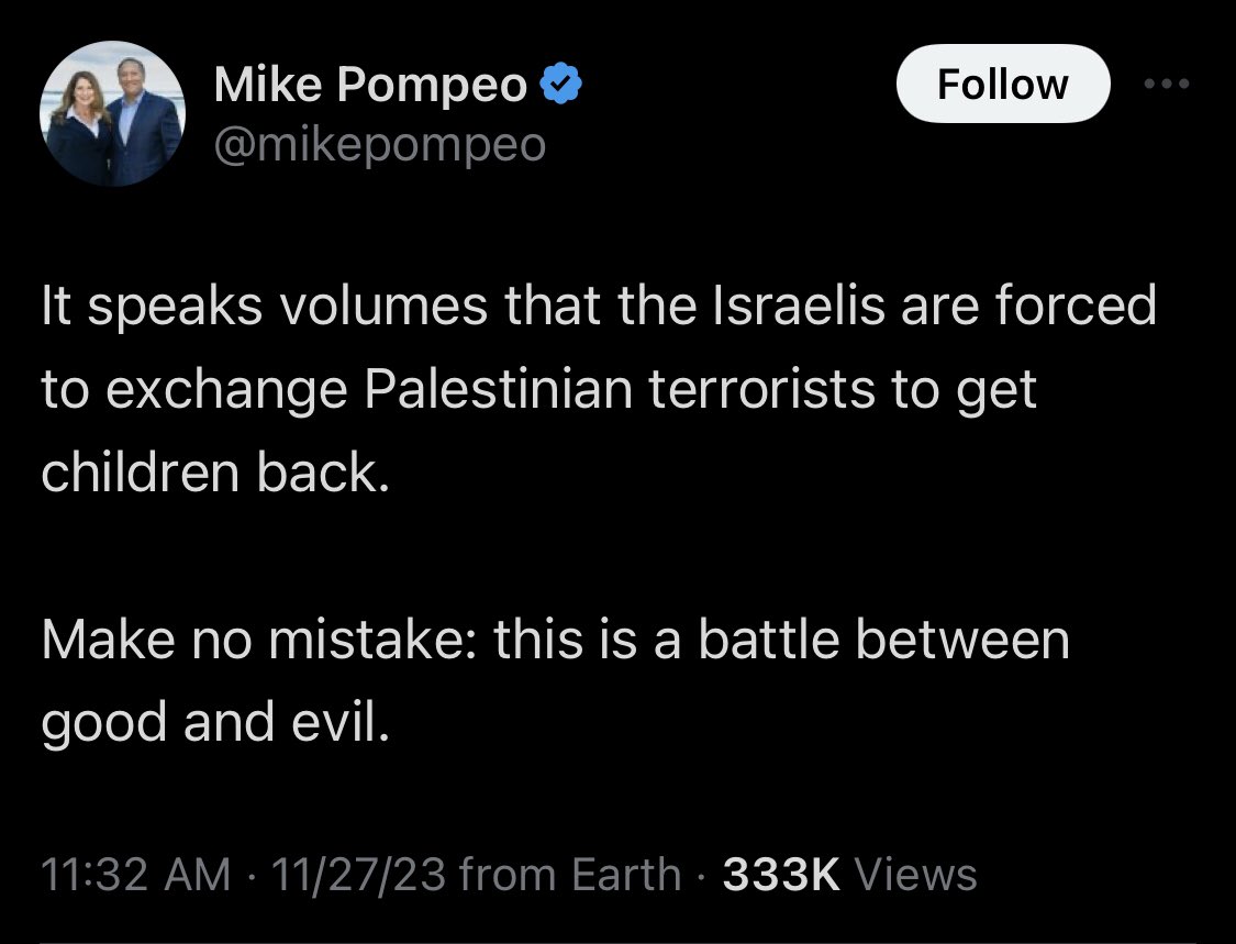 Really sick to pretend Israel is exchanging “terrorists” when 90% of the people Israel is releasing are kids, often held without trial for years.