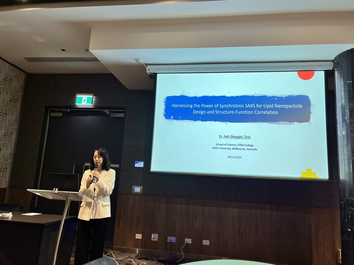 Marta Krasowska (@marta_krasowska) on Twitter photo 📢 … and this year winner of the ECR Synchrotron Award is <a href="/Popozhai/">Maggie Zhai</a> <a href="/RMIT/">RMIT University</a> 👏👏 👏 Dr Maggie Zhai is using <a href="/ANSTO/">ANSTO</a> <a href="/ausynchrotron/">Australian Synchrotron</a> SAXS/WAXS to inform design of lipid nanoparticles for drug delivery <a href="/Colloids_AusNZ/">Australasian Colloids and Interface Society</a> <a href="/SynchUsers/">🇦🇺 🇳🇿Synchrotron User Community</a> #AUM2023 📢 … and this year winner of the ECR Synchrotron Award is <a href="/Popozhai/">Maggie Zhai</a> <a href="/RMIT/">RMIT University</a> 👏👏 👏 Dr Maggie Zhai is using <a href="/ANSTO/">ANSTO</a> <a href="/ausynchrotron/">Australian Synchrotron</a> SAXS/WAXS to inform design of lipid nanoparticles for drug delivery <a href="/Colloids_AusNZ/">Australasian Colloids and Interface Society</a> <a href="/SynchUsers/">🇦🇺 🇳🇿Synchrotron User Community</a> #AUM2023