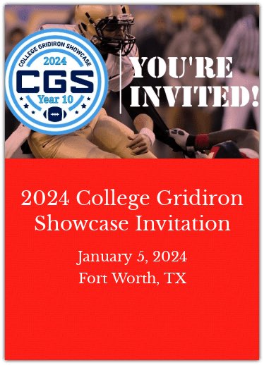 Excited to announce that I have received an invite to the 2024 College Gridiron Showcase!