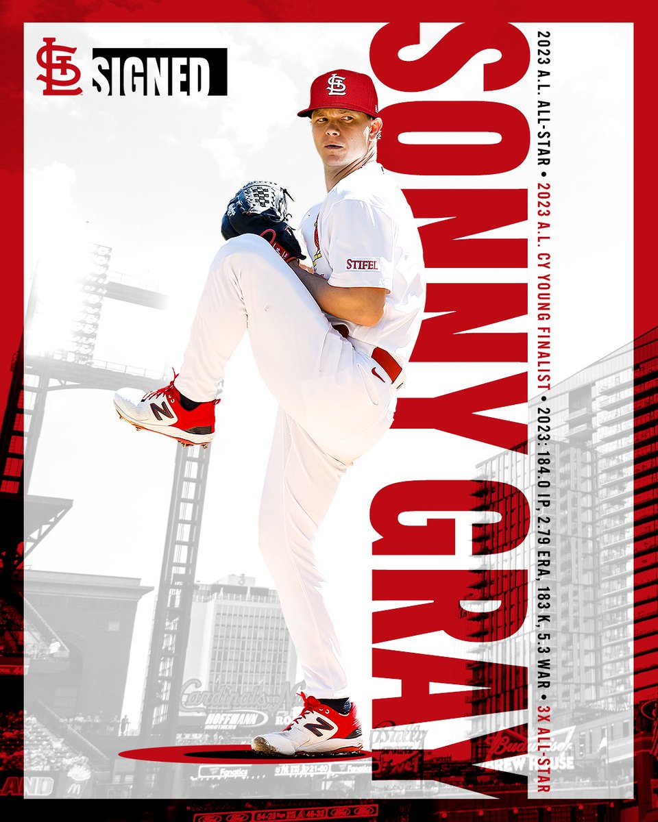 Forecast: ☀️ We have signed 2023 AL Cy Young finalist Sonny Gray to a three-year contract that includes a club option for 2027! #STLCards