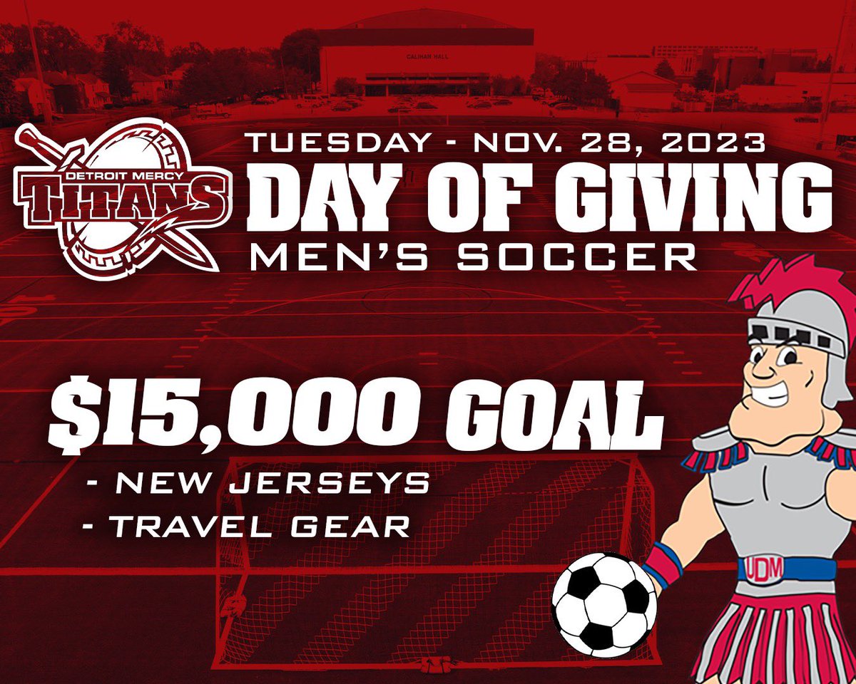 ATTENTION TITAN SOCCER FANS‼️

At midnight tonight our Day of Giving opens!

Join us in helping to support the boys and our goal! We appreciate all the love we receive from our Alumni, families, and friends! 

Go Titans! 

#detroitscollegeteam⚔️⚽️ #Dayofgiving