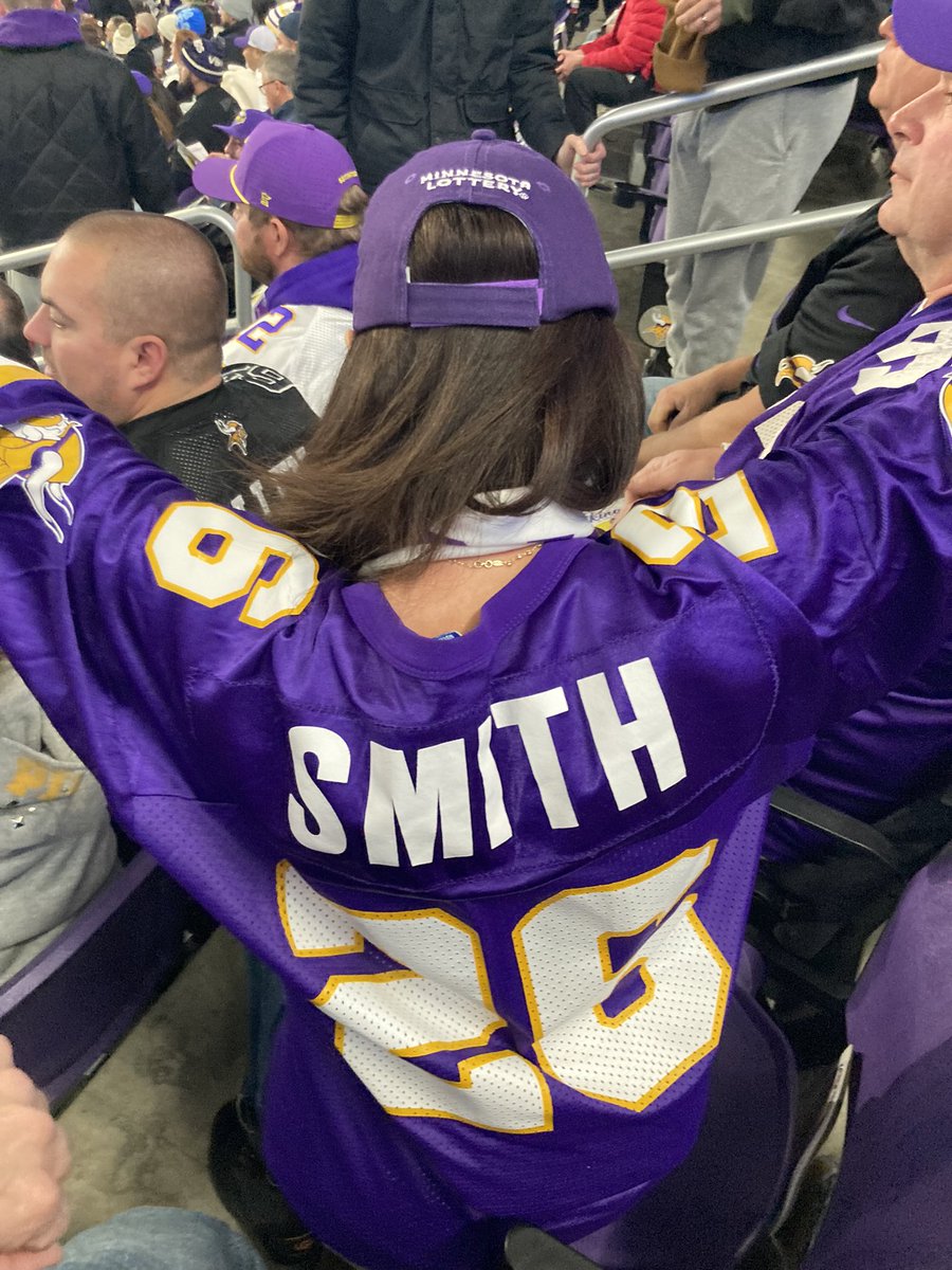 wolvesgal's tweet photo. @Robert26Smith you are in the house! Been wearing your jersey for decades- come see me? Sec 124 row 26! SKOL! https://t.co/tDR3GhyPUS