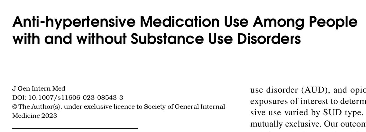 New in JGIM: we find disparities in blood pressure meds among people w substance use disorders compared to those w/out. ⬆️ blood pressure is a leading cause of cardiovascular disease! We can prevent CVD through starting blood pressure medications… link.springer.com/article/10.100…