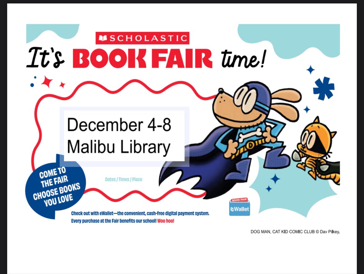 Book Fair <a href="/MalibuESVB/">Malibu Elementary</a> starts next week!