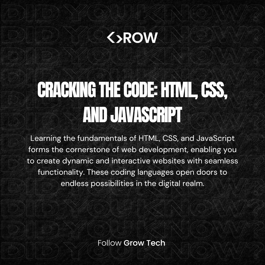 Cracking the Code: HTML, CSS, and JavaScript
#educational #educationalquotes #freeeducation #knowledgeable #acknowledging #educationalfacts #designfacts #developmentfacts #dailyfacts
