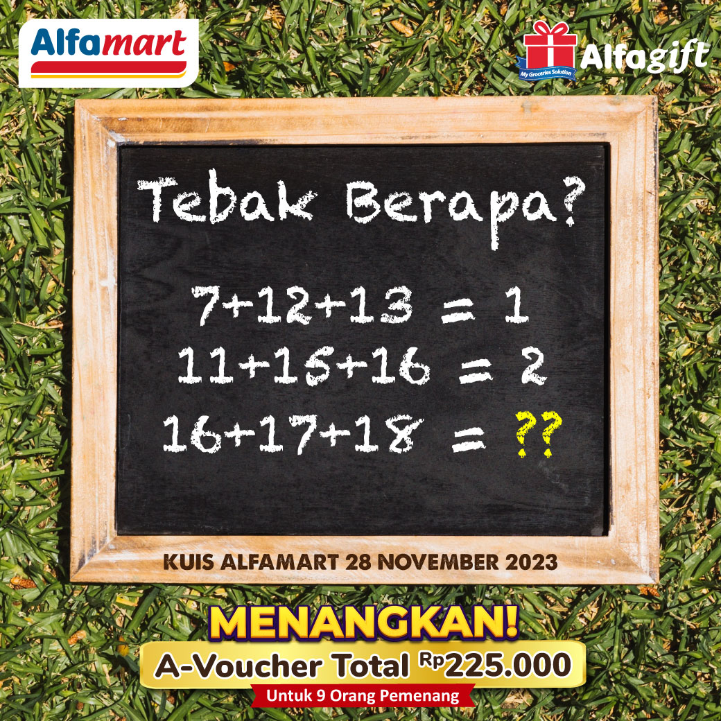 ✨ Main Kuis Alfamart Yukk😊😊

Untuk hari ini coba tebak angka berapa yang ditanyakan??
Shalma kasih cluenya "Angka Hasil Dikurang" nah udah bisakan sekarang 😁😁

Caranya Follow, Like &amp; Comment Jawabanmu jangan lupa Hashtag #KuisAlfamart