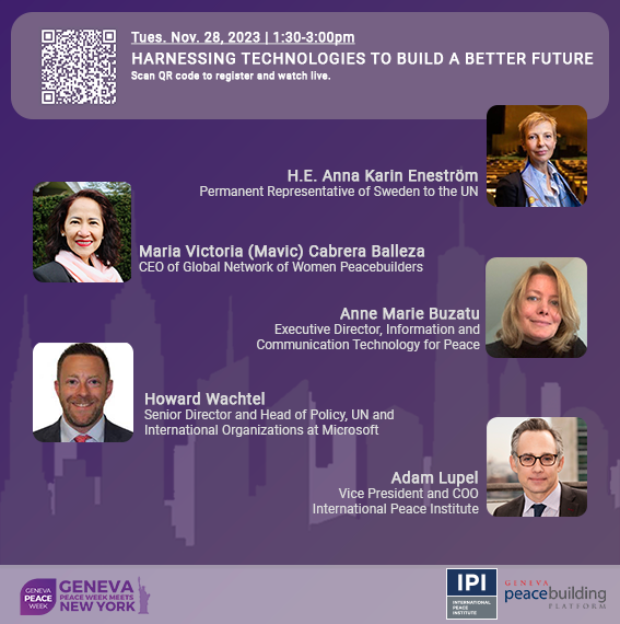 ipinst's tweet photo. How can the risks of new technologies, including AI, be better regulated? How can these new tools be used for peace? What are the implications of different technologies on the future of peacebuilding?

Join us TOMORROW! Panel 2⬇️ #GenevaPeaceWeekxIPI
https://t.co/n8XK0VLN5H https://t.co/LQPK4Jv1Y1
