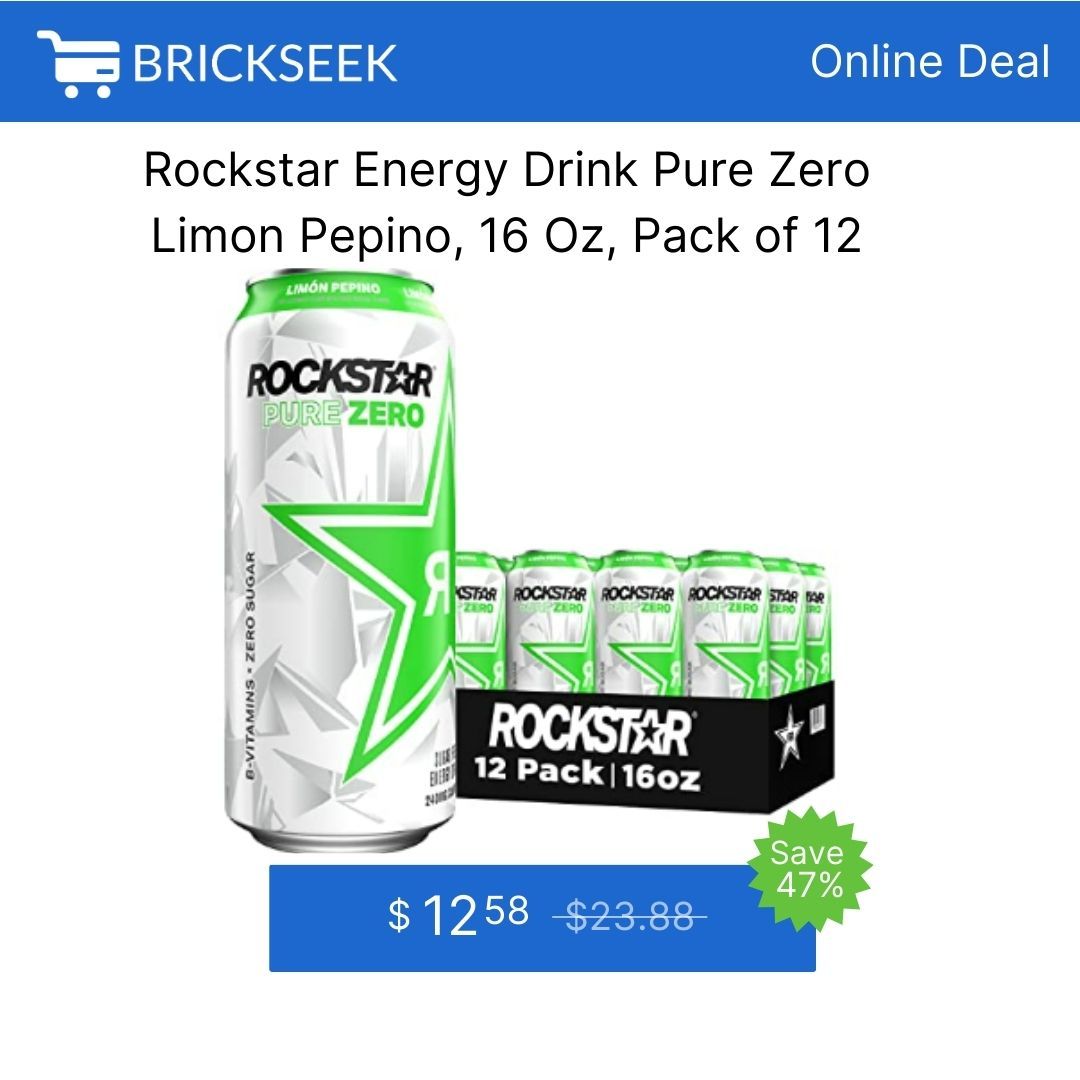 Rockstar Energy Drink Pure Zero, Limon Pepino, 16 Ounce - Pack of