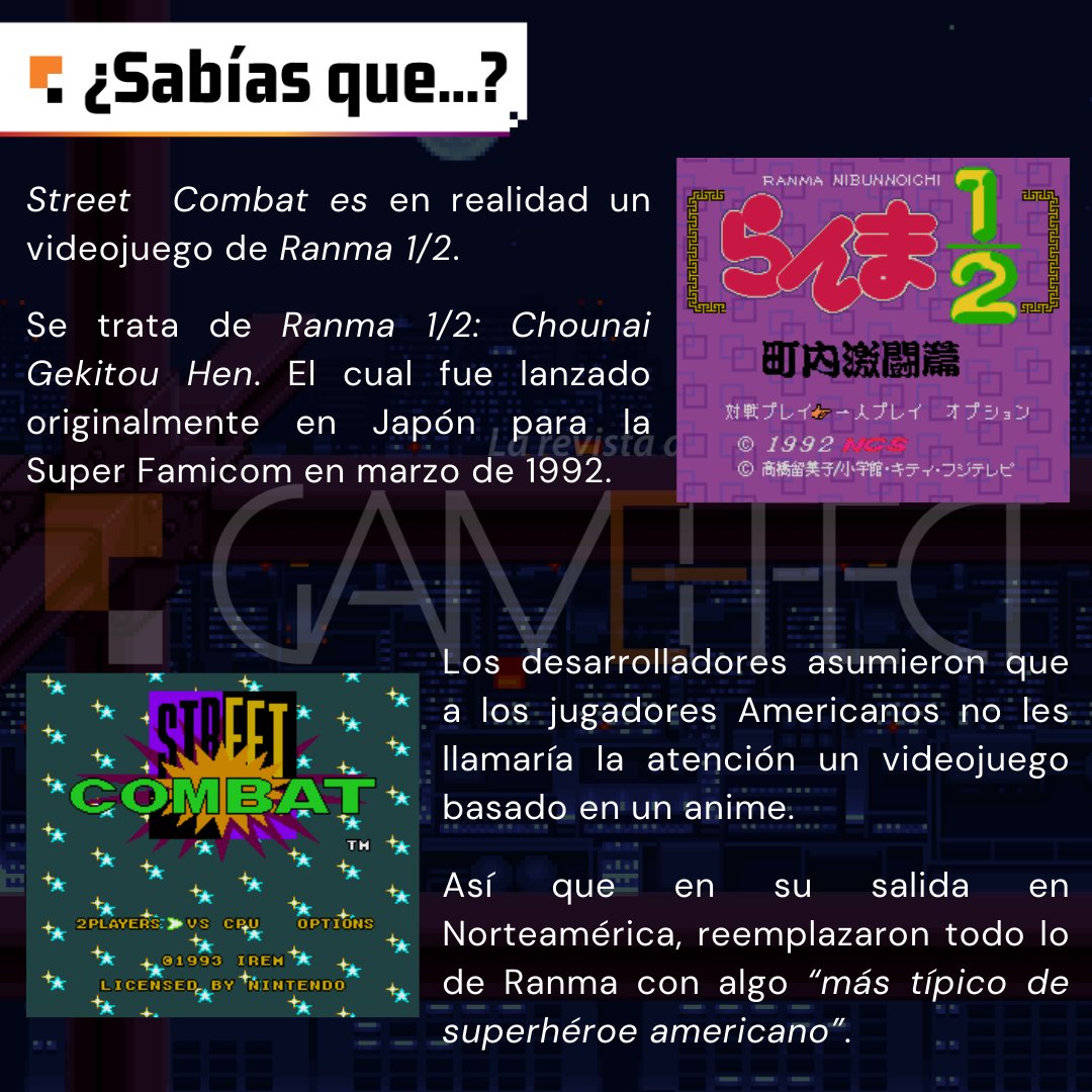 GameEffectMx's tweet photo. #StreetCombat es uno de los tantos videojuegos que se al ser lanzados en occidente tuvieron un lavado de cara del juego original, el cual en este caso fue Ranma 1/2 Chounai Gekitou Hen de la #SuperFamicom. https://t.co/aK4XjCoKzg