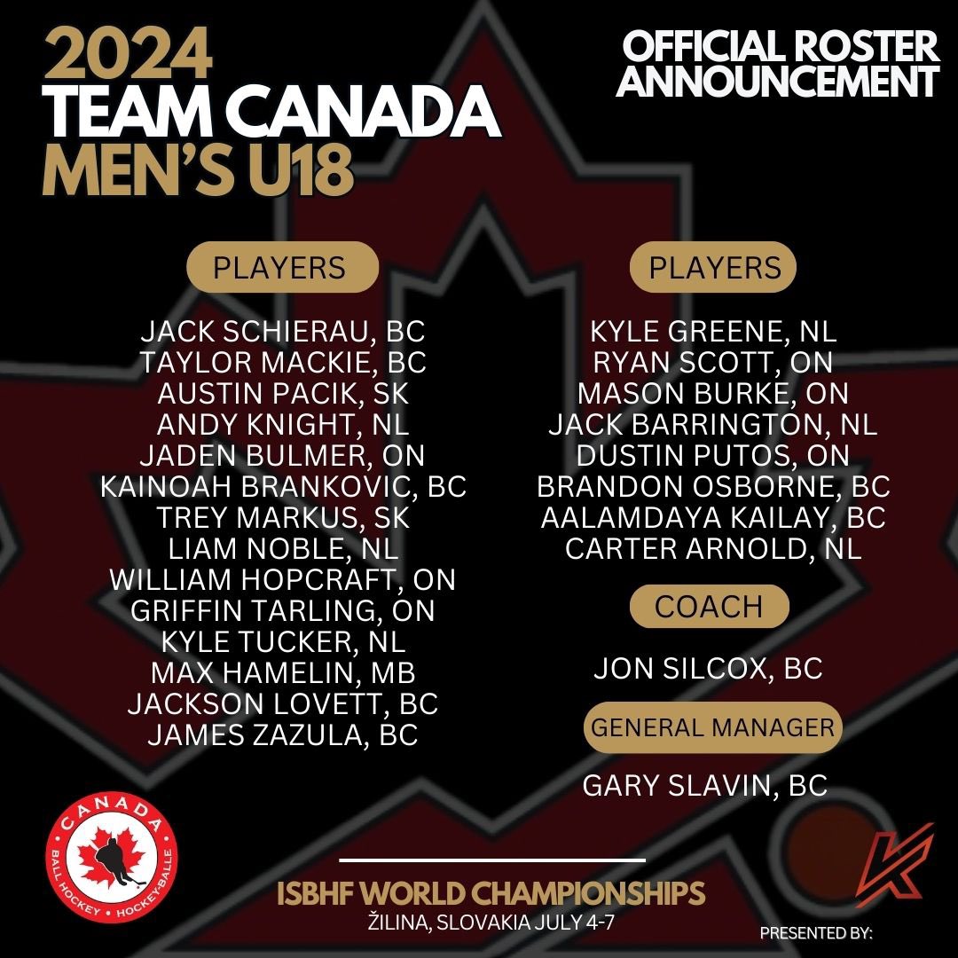 Our Liam was scouted to play for Team Canada Ball Hockey / Hockey-Balle Canada 🇨🇦 U18 🏒 Unbelievable opportunity to play for your country at Worlds in Slovakia this July 2024!!!!!
So proud of you Liam &amp; big congrats your friends as well #GoCanadaGo🇨🇦@CanBallHockey <a href="/DnLL12/">Dean Noble</a>