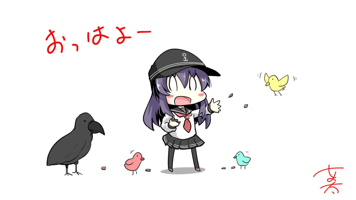 akatsuki (kancolle) 1girl bird school uniform long hair hat flat cap serafuku  illustration images