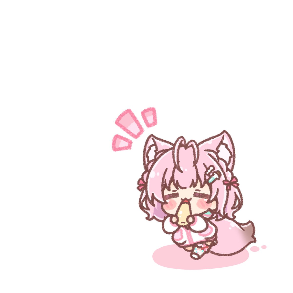 hakui koyori 1girl animal ears solo pink hair chibi tail closed eyes  illustration images