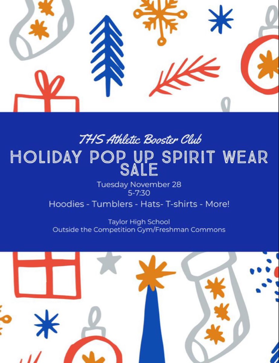 Spirit wear pop sale 11/28/23 5-7:30pm outside the parking lot of Freshman commons