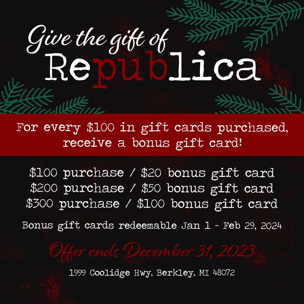RepublicaMI's tweet photo. Give the gift of Republica this holiday season! ✨ https://t.co/a4qoE8UdZG