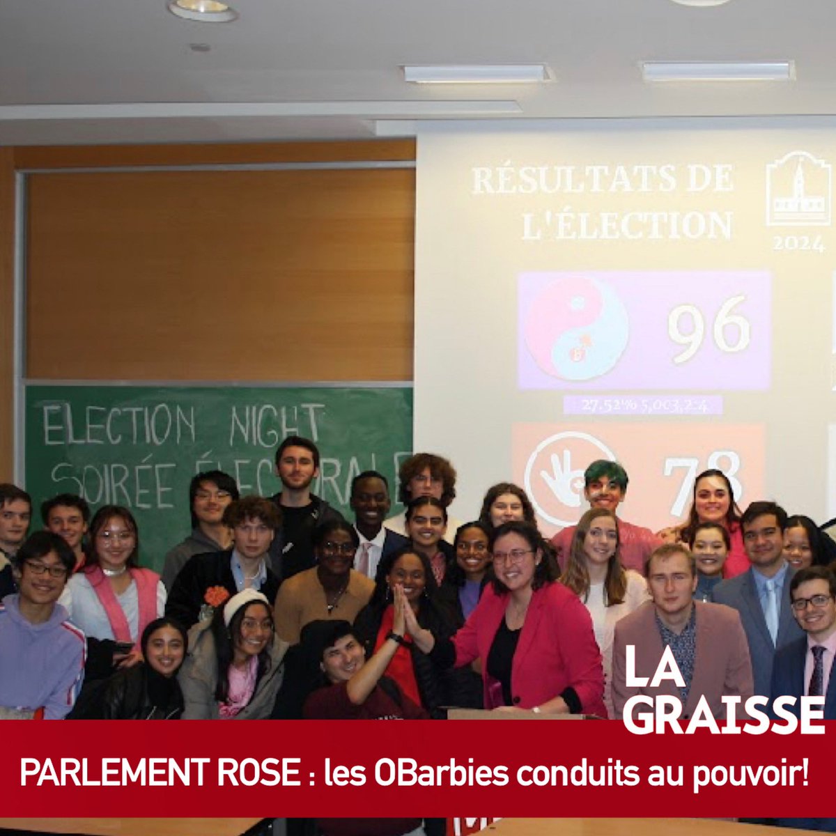 GraisseMPSP's tweet photo. MPSP24: Parlement Rose - les O’Barbies, élus pour former le gouvernement. 

Lisez-en plus ici : https://t.co/aaAV5q0IJM

ENGLISH: La Graisse, MPSP24: Pink Parliament - the OBarbies to form government. *ARTICLE ONLY IN FRENCH* https://t.co/eDnQTBCYLk