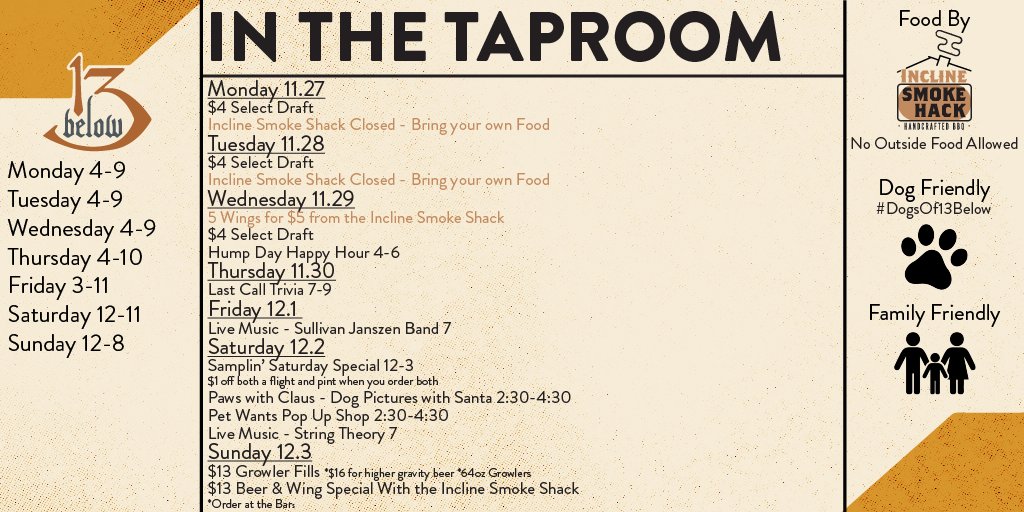13BelowBrewery's tweet photo. It's beginning to look a lot like Christmas in the taproom! Join us this week for all of our fun specials and events. We have 2 nights of live music and Paws with Claus Dog Pictures with Santa On Saturday with a pop up shop from Pet Wants Cincy West! https://t.co/Rd3Qq7jwvi