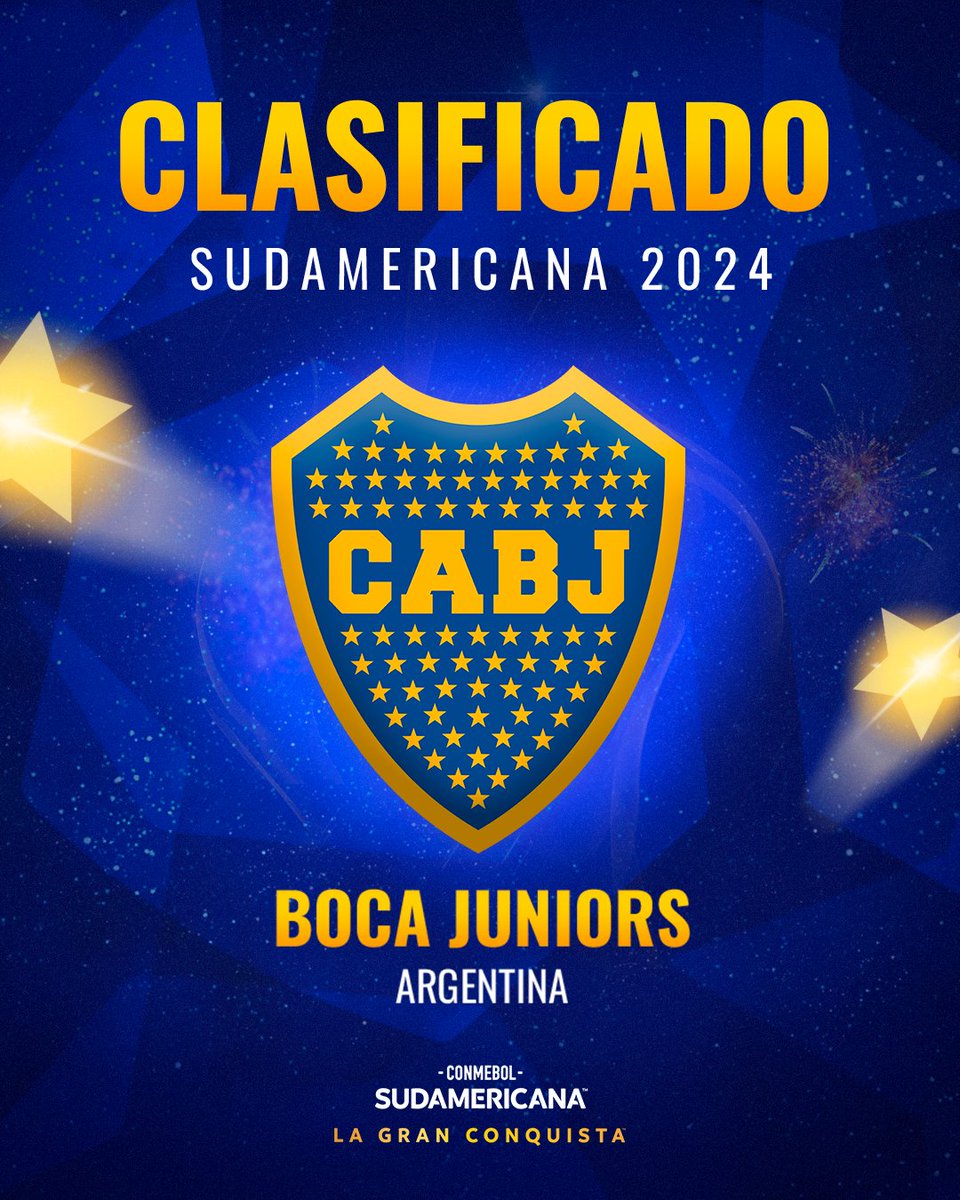 🔵🟡 ¡@BocaJrsOficial, un campeón que vuelve a jugar la CONMEBOL #Sudamericana! 🏆🏆 Los Xeneizes, dueños de #LaGranConquista en 2004 y 2005, disputarán el torneo en 2024 a partir de Fase de Grupos.