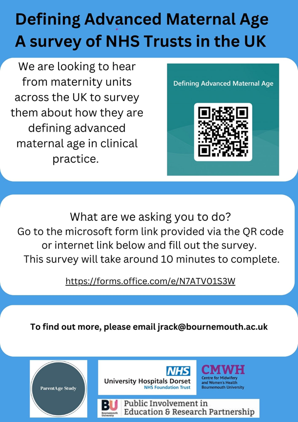 I'm inviting heads of midwifery and senior midwives to participate in a survey defining advanced maternal age in the UK. Please share widely. forms.office.com/e/N7ATV01S3W
