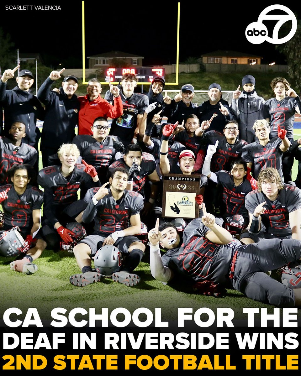 CONGRATS! The California School for the Deaf, Riverside, won their 2nd straight division football championship this weekend. 🏈🥳🏆️

"I tell the players to believe in yourself. Regardless of whether you're deaf or hearing. We're all players on the field. We use our eyes to play