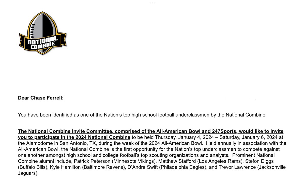ChaseFerrell_3's tweet photo. #AG2G Blessed to receive an invite to attend the National Combine! @Chrisbrister5 https://t.co/K67E72JyrQ