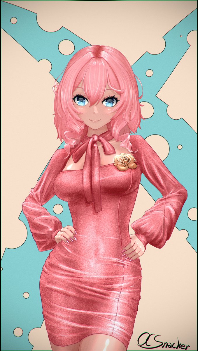 oc_snacker's tweet photo. #VTuberEN #Vtubers #digitalart #ilustration #OliMart Pink dress for pink girl. https://t.co/h08jqVbV8b