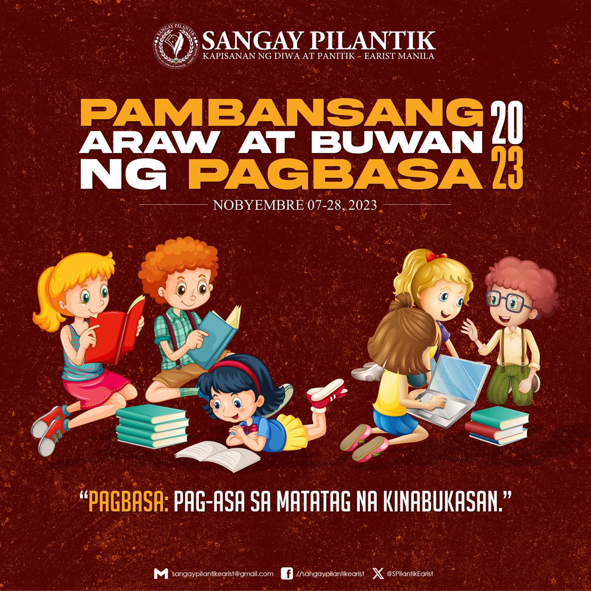 SPilantikEarist's tweet photo. 𝗣𝗔𝗚𝗗𝗜𝗥𝗜𝗪𝗔𝗡𝗚 | Pambansang Buwan at Araw ng Pagbasa 2023

Basahin: https://t.co/dOY7ELvbuI https://t.co/W3Kl0vthUf