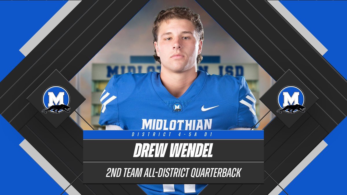 MidloPanthers's tweet photo. Congrats @DrewWendel3 on being selected 2nd Team All-District. He battled injury this year which resulted in missing some games, but still finished with 1,116 yards to go with 18 touchdowns, and only 1 interception. A true competitor! #PantherPride https://t.co/GlvkBYoIvo