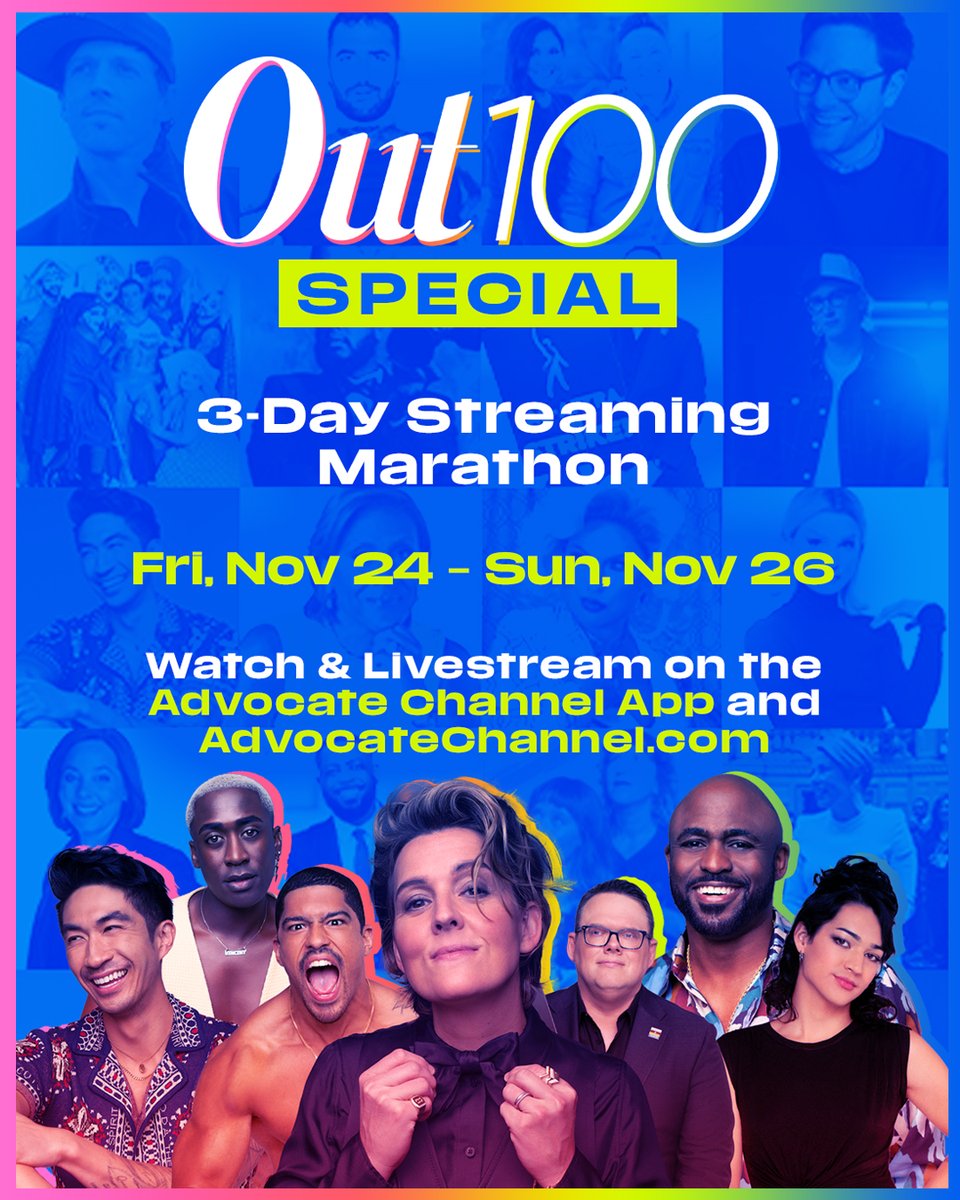 Celebrate this year's most inspiring and impactful LGBTQ+ individuals from the comfort of your home! Watch the #Out100 Special and get ready to be  inspired, uplifted, and immersed in the incredible journeys of those who have paved the way for change.

Enjoy the around-the-clock…