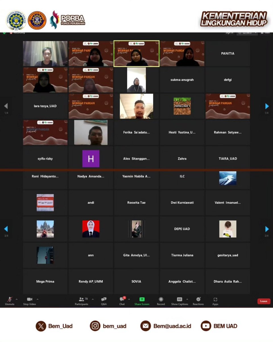 [ DMEP VOL. 1 Webinar Pangan Nasional]

- - - - - - - - - - - - - -

Bergerak bersama, kolektif memberi makna, kolaborasi dalam setiap perubahan.

#PorosPerubahan #WeAreUad #BEMUAD