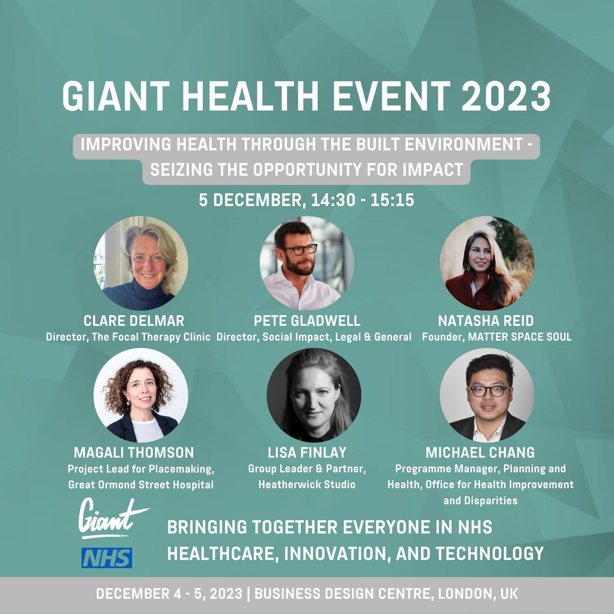 🗣️Join us at #NHS National ICS Congress at #GIANT2023 and learn about Improving #Health through the Built Environment - Seizing the opportunity for impact 🌟@ClareDelmar 🌟@MichaelCJChang 🌟@PeteGladwell 🌟@Magalitt 🌟@tashReid 🌟Lisa Finlay, Heatherwick 🎫giant.health/tickets