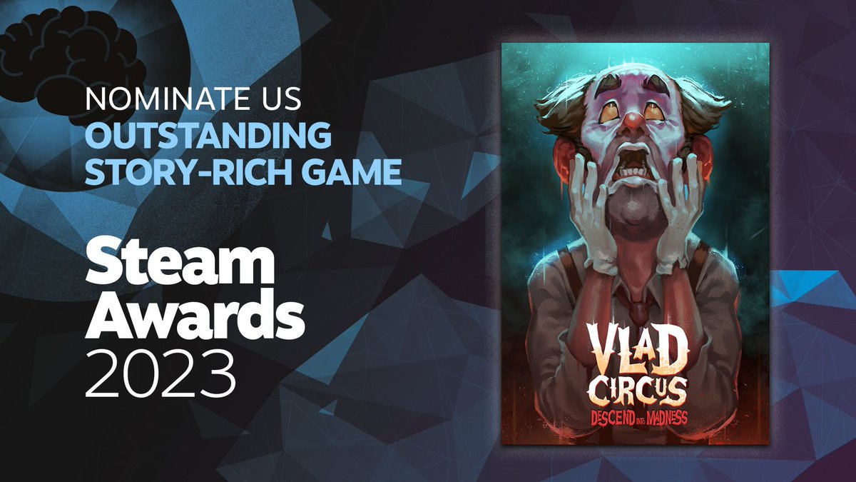 If Vlad Circus has made you feel things vote for us in Steam Awards 2023 here:

Vote here:
🗳️bit.ly/47rY8GT

#SteamAwards #SteamAwards2023 #monogame #indiegame #adventuregame #horrorgame @blowfish @indiesruption