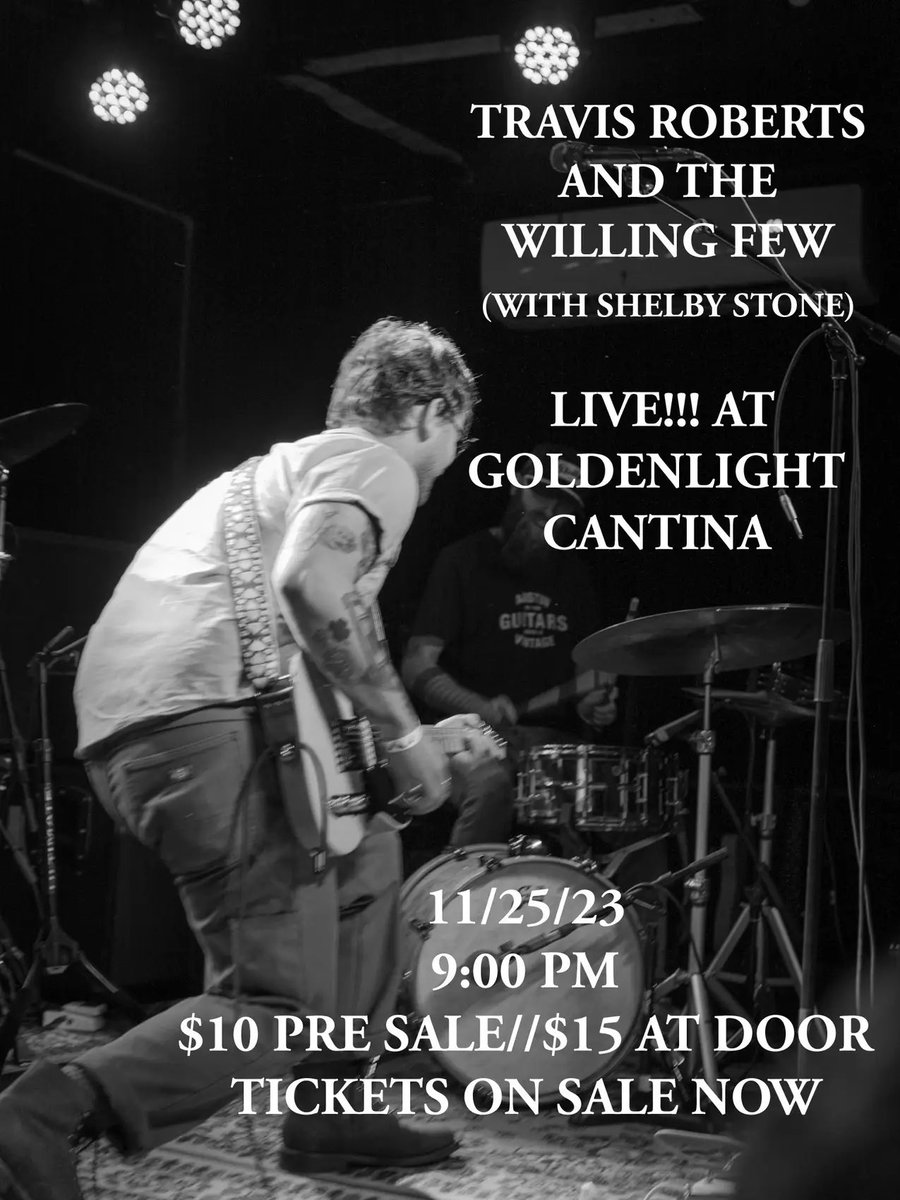 Pre-Sale tickets are officially closed but fear not! We still have a handful of tickets available at the door

Come let Travis Roberts and the Willing Few FEED YOUR SOUL

The always great Shelby Stone gets us moving at 9pm🔥

<a href="/theshelbystone/">⭒ stone cold ⭒</a> 
<a href="/travisrobertstx/">TRAVIS ROBERTS</a> 
<a href="/TheWillingFew/">The Willing Few</a>