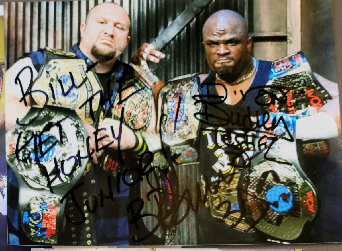 Thanks to @WrestleCade , I was able to get BOTH of the Most Decorated tag team in history @bullyray5150 and @TestifyDVon autographs even though it was a few years apart.