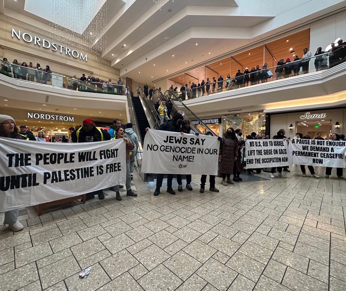 JVPColorado's tweet photo. Yesterday alongside @copalestineco, shutting down “Black Friday” business at Cherry Creek Mall. Not another nickel, not another dime, no more money for Israel’s crimes. Ceasefire NOW. https://t.co/YcztBQ0kgf