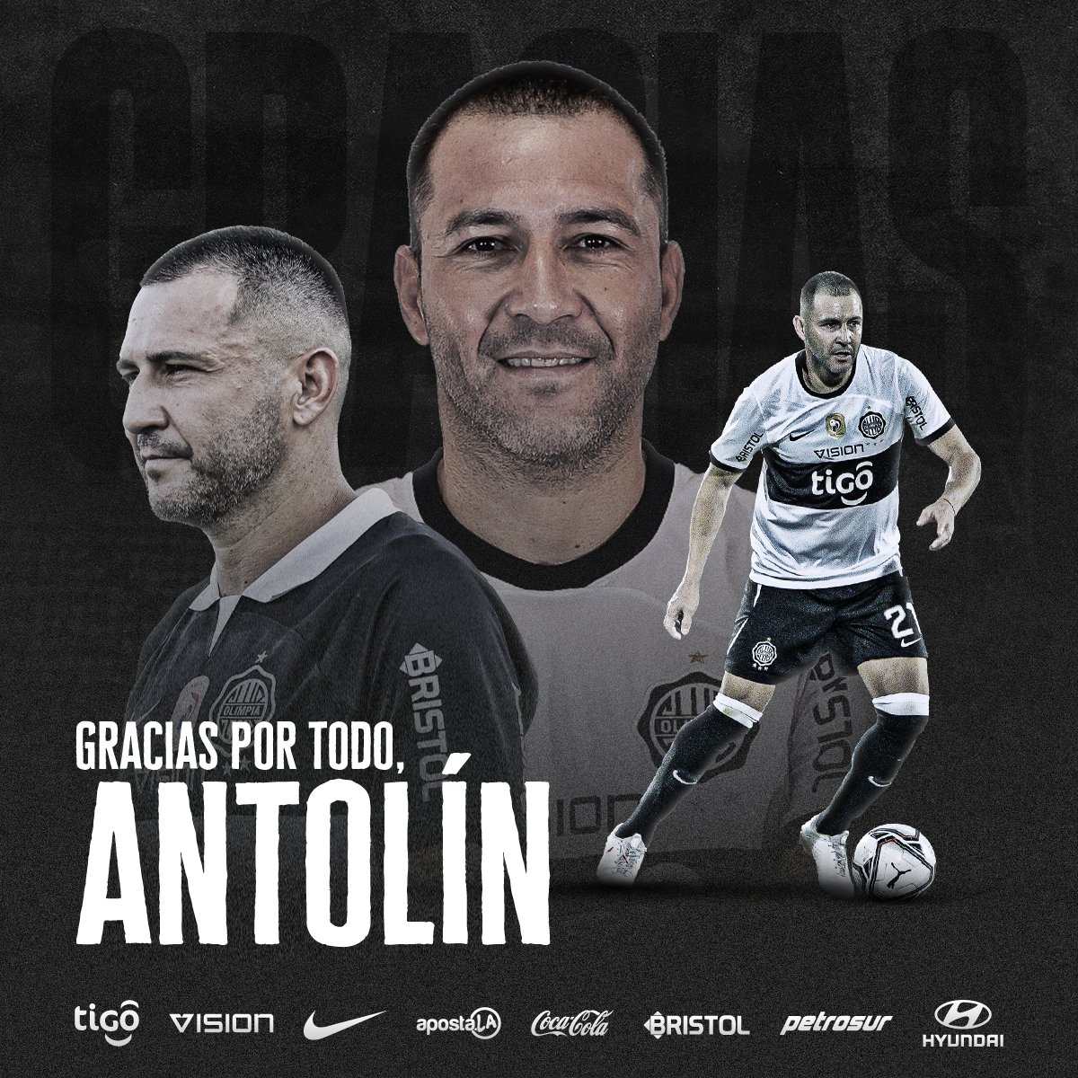 Brillante trayectoria.

Liderazgo, elegancia, solidez y excesiva jerarquía.

Un extraordinario jugador que se hizo querer y que conquistó seis títulos con nuestra gloriosa camiseta.

El fútbol y toda la Nación Olimpista, te va a extrañar, Anto.

¡Gracias por tanto!