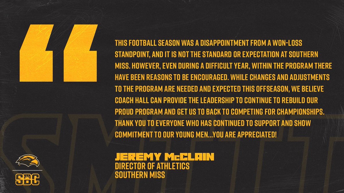 SouthernMissFB's tweet photo. A statement from Jeremy McClain 

#AIE | #SMTTT https://t.co/TiG12ghNlM