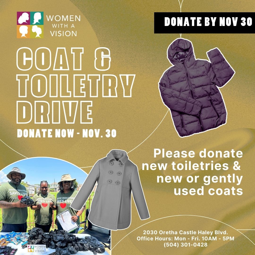 It’s your last chance to help ensure our unhoused neighbors have what they need this winter by donating new or gently used coats and new toiletries. Drop off at our offices today through Thursday between 10 a.m. and 5 p.m. Got questions? Give us a ring at (504) 301-0428.