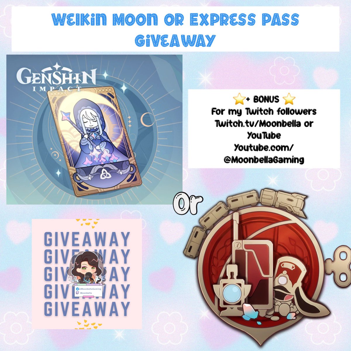 💖Giveaway💖

Blessing of the Welkin Moon
Or
Express Supply Pass

🌟re tweet &amp; Follow

Winner announced Friday 1st December AEDT

CodaShop

BONUS: If you win &amp; Follow my Twitch or YouTube choose an extra Welkin or Express pass 
Twitch.tv/Moonbella
YouTube.com/@MoonbellaGami…