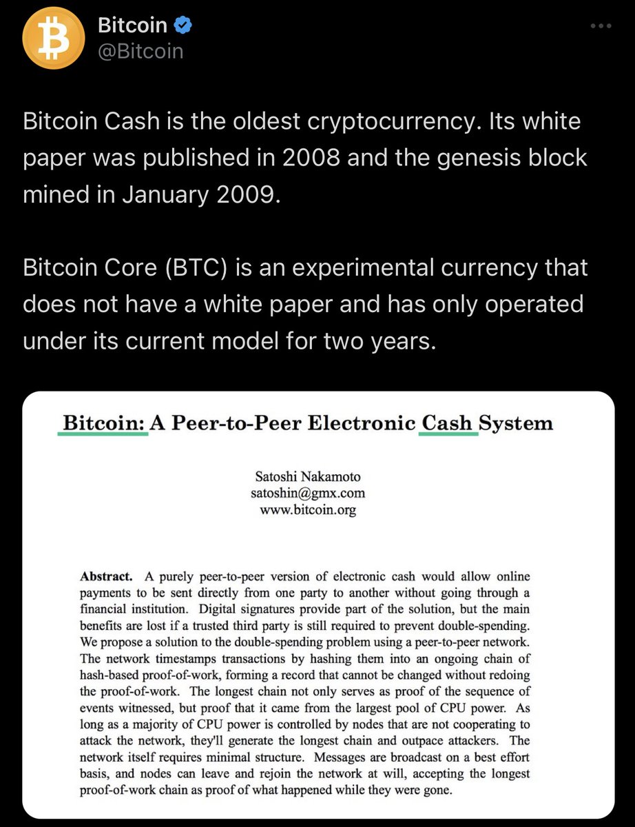 _minisatoshi's tweet photo. BREAKING: #BTC isn't the #Bitcoin described in the #Whitepaper!

#BitcoinCash is!