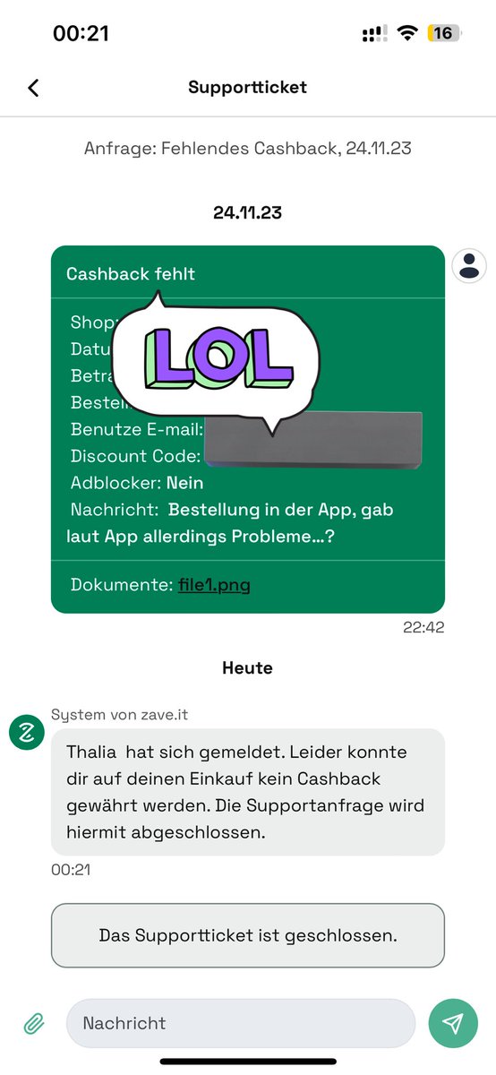 Euer Ernst? <a href="/zaveit_app/">zave.it</a> mehr Informationen habt ihr nicht? Habe alles richtig gemacht (sogar In-App Browser benutzt) und dann sagt ihr einfach „ging halt einfach nicht“?
