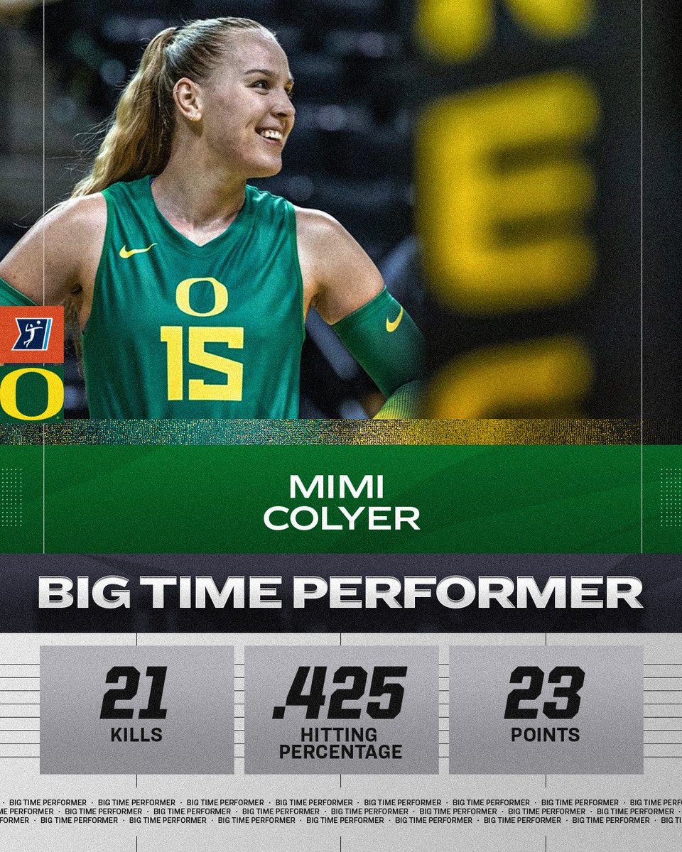 23 POINTS IN 3 SETS? MIMI COLYER POPPED OFF 💁‍♀️

<a href="/mimi_colyer/">☆ mimi colyer ☆</a> had 21 kills, hit a .425 clip, 5 digs, 1 ace, and 23 points, leading No. 6 <a href="/OregonVB/">Oregon Volleyball</a> in the sweep over Oregon State in straight sets 🦆
 
#NCAAWVB