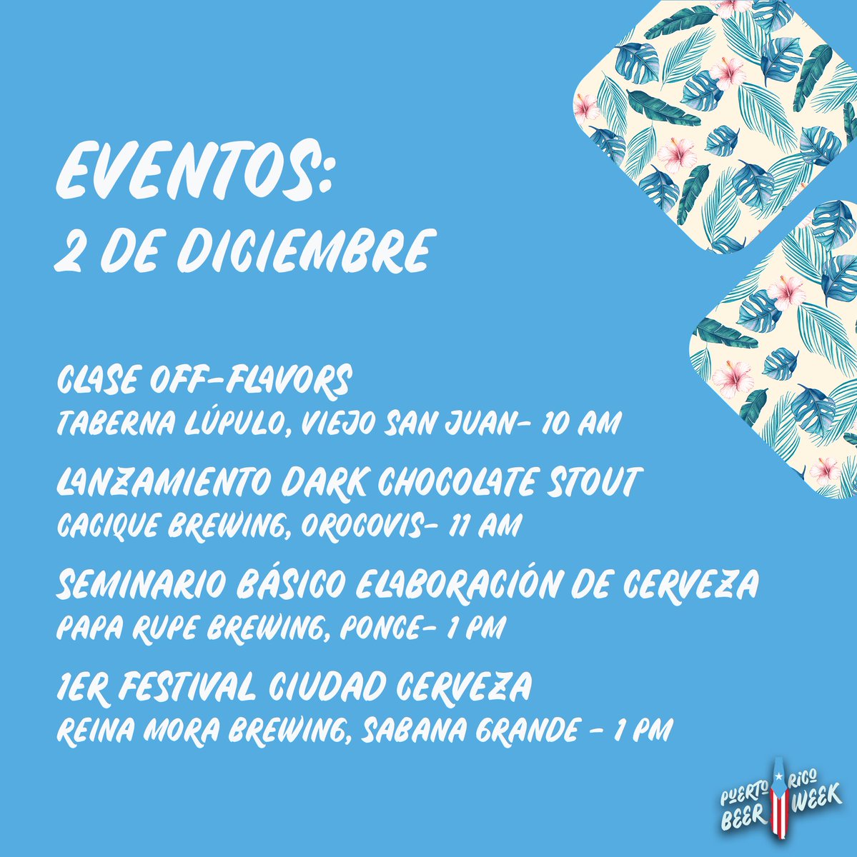 PRBeerWeek's tweet photo. Ve apuntando en la agenda los eventos del #PuertoRicoBeerWeek. Entra a https://t.co/2L1ON5lQIg para ver los detalles de los eventos. Algunos requieren reservación. Seguiremos añadiendo más eventos cerveceros esta semana. https://t.co/4meM2xYrl5