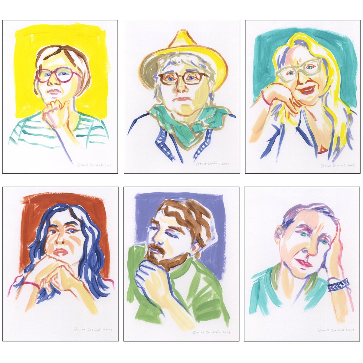 janetdodrill's tweet photo. Wonderful afternoon at the 5th Portrait Carousel Facebook Group online session hosted by Yuji @ysartstudio_onlinelifedrawing and 6 artists posing for 15 minutes, acrylic. #draweachother #portrait #portraitsketch #portraitdrawing #15minuteportraits #portraitcarousel https://t.co/1EJ4KC5yNm