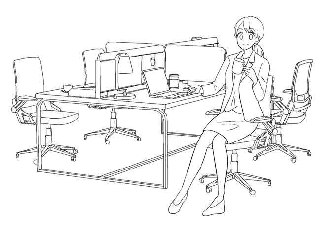 背景はLT変換して線画抽出
キャラクターは素体トレスで描いた絵はこんな感じだよ✨✨ 