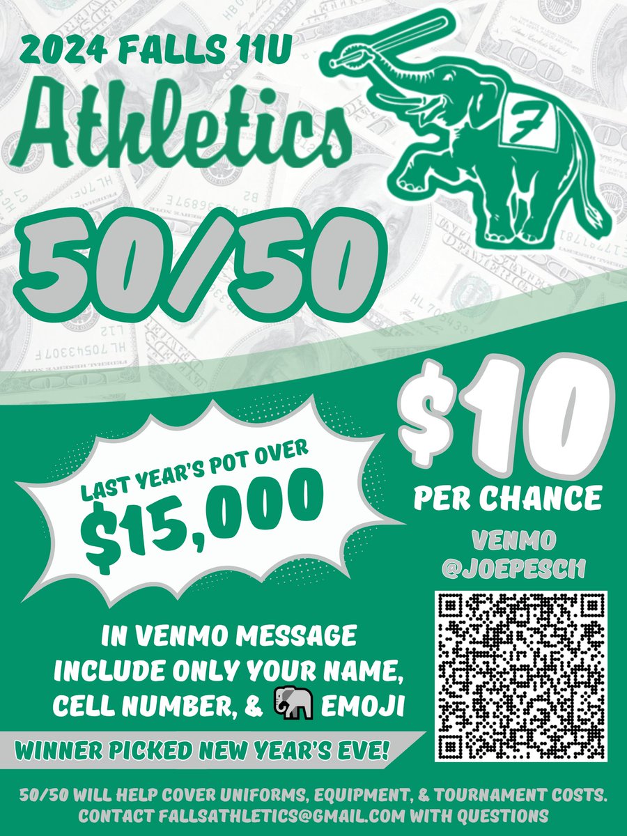 Support Falls 11U in our annual 50/50. Last year's pot was over $15,000!